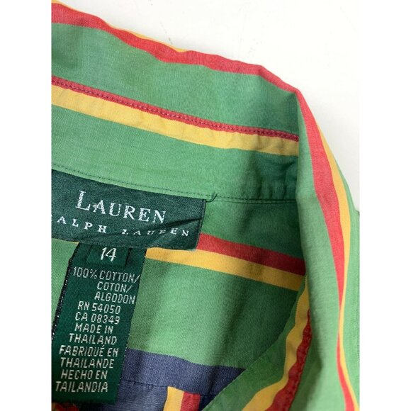 Vtg 14 Lauren Ralph Lauren Flag Logo Striped Multi Color Button Up Shirt Womens - Picture 5 of 6